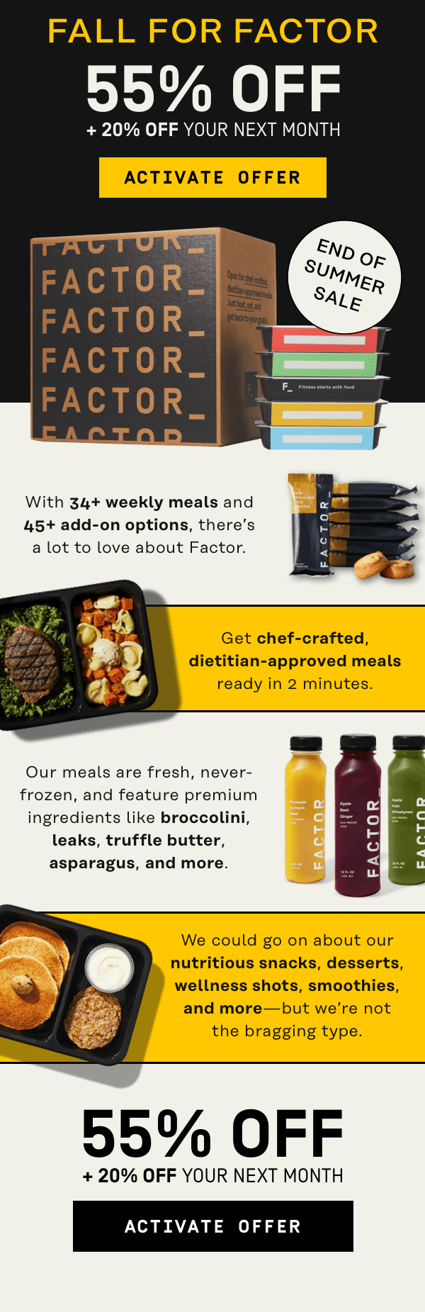 Fall for Factor - End of Summer Sale! 55% Off + 20% Off your next month | Activate Offer Clean eats: anywhere, anytime