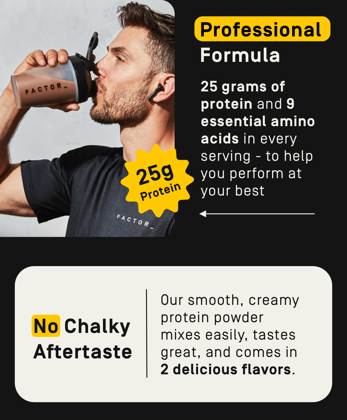 Professional formula: 25 grams of protein and 9 essential amino acids in every serving