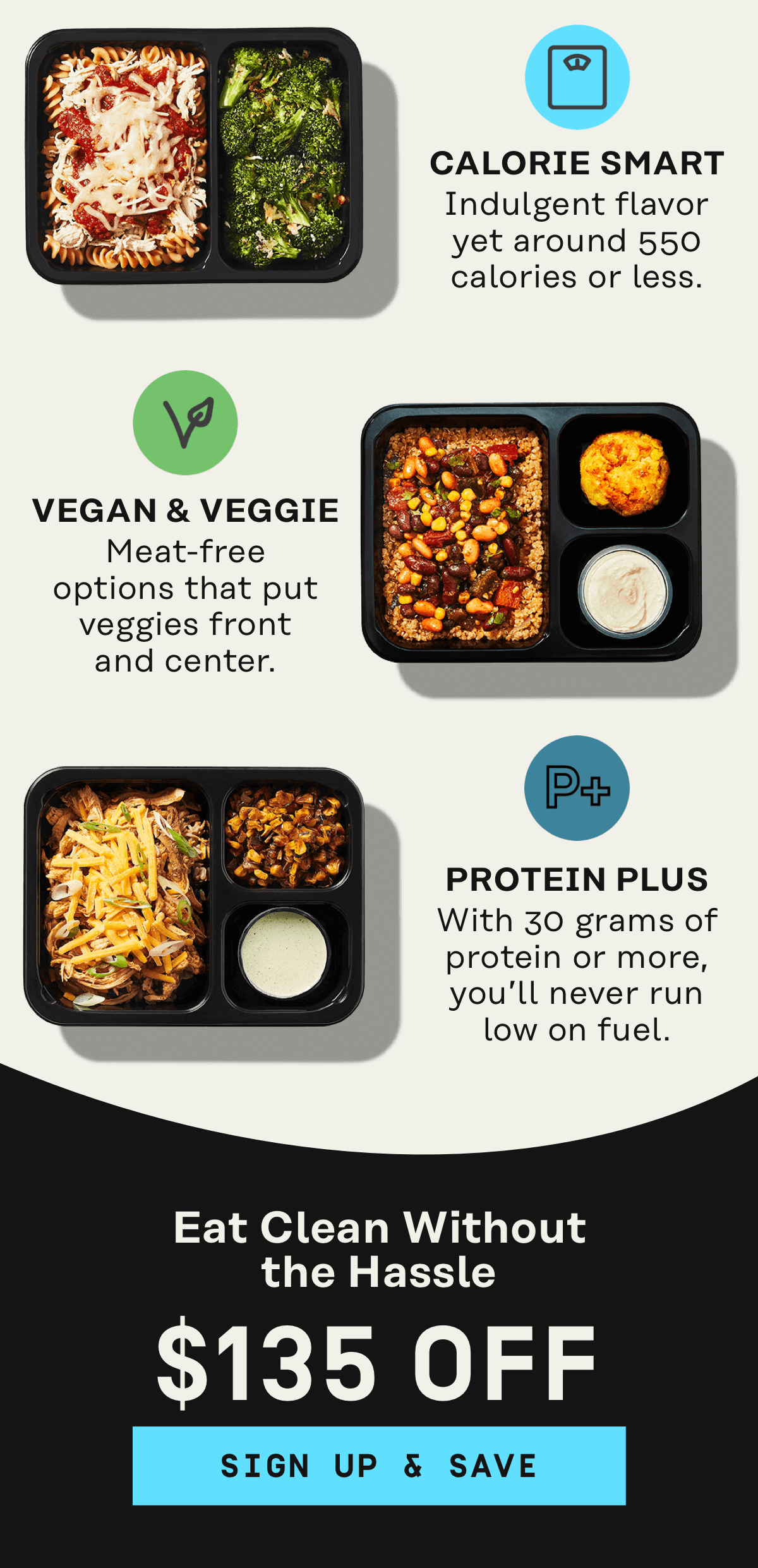 Chef's Choice, Vegan & Veggie, Protein Plus, Calorie Smart > Meals for you! $135 OFF | Sign Up & Save