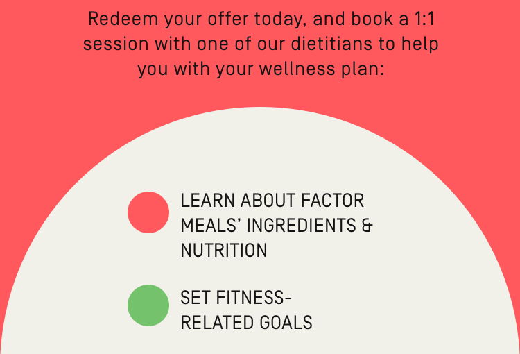 Redeem your offer today, and book a 1:1 session with one of our dietitians to help you with your wellness plan